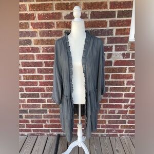 Easel Los Angeles Gray Ruffle Trim Tencel Open Kimono Cardigan Size Large